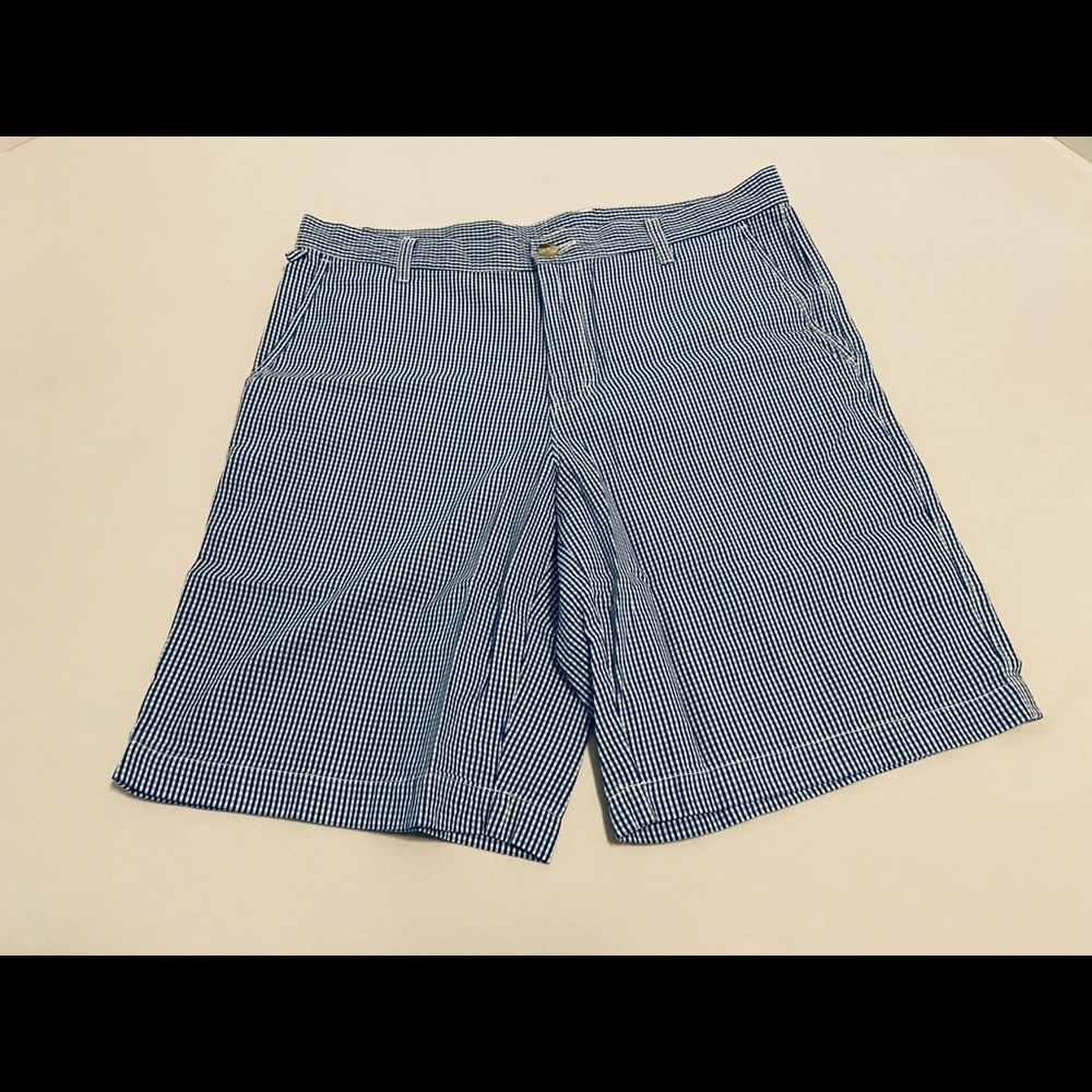 Men Columbia Blue Checker Shorts, Size 34